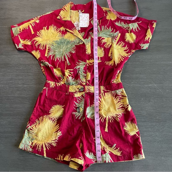 NWT Free People Maroon Malibu Combo Floral Tropical Romper Onesie Jumpsuit XS - Picture 12 of 16
